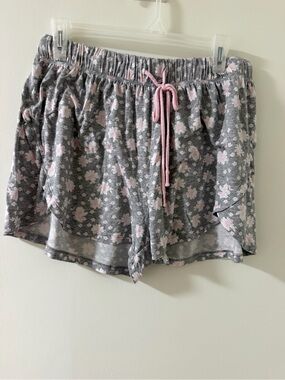 Women's Floral Lounge Shorts - Gray with Pink Accents